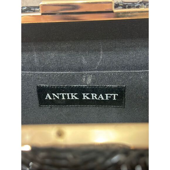 NWOT Antik Kraft Beaded Evening Black & Gold Purse Clutch Purse - Picture 5 of 6